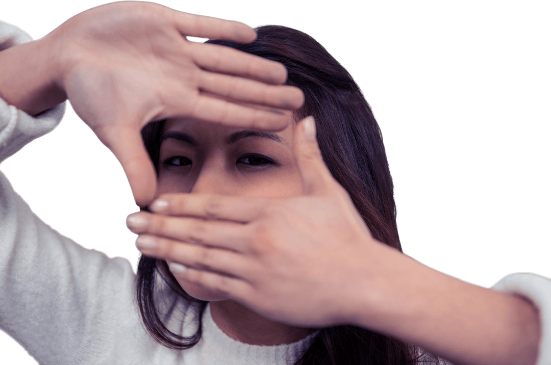 Transparent Focus Concept with Asian Woman Framing Face