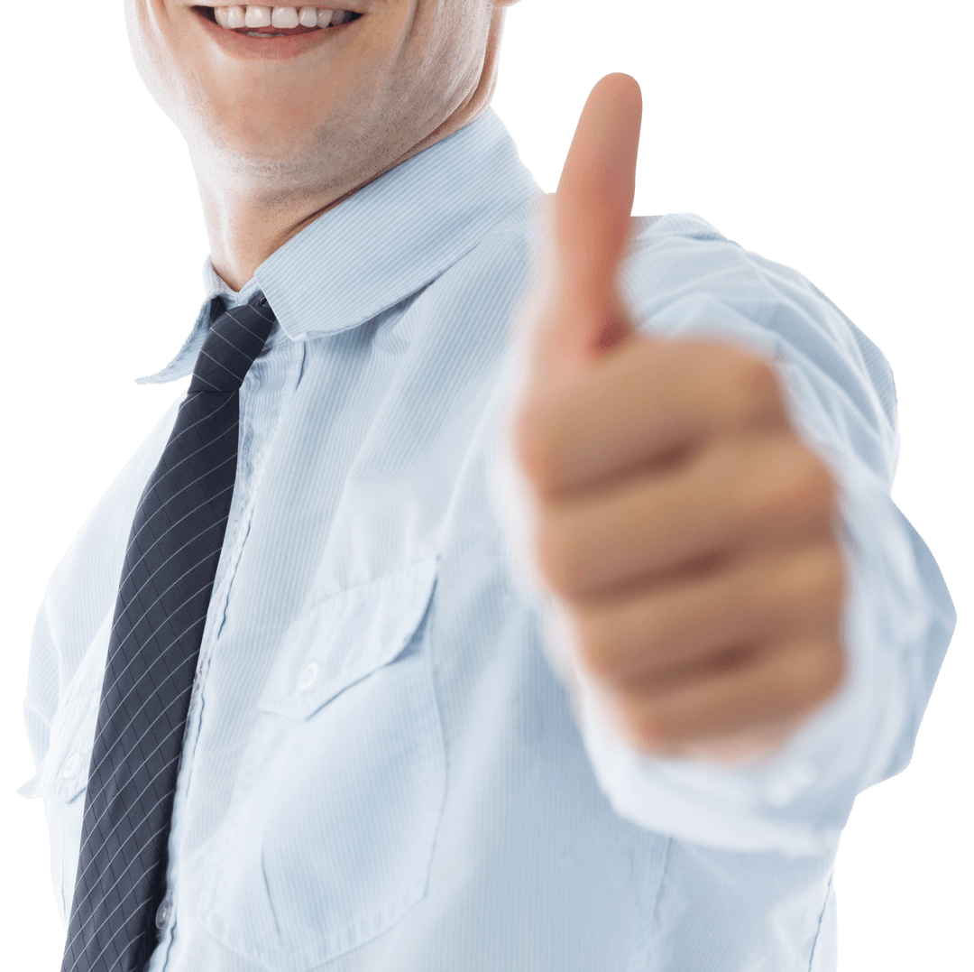 Caucasian Businessman Giving a Thumbs Up on Transparent Background