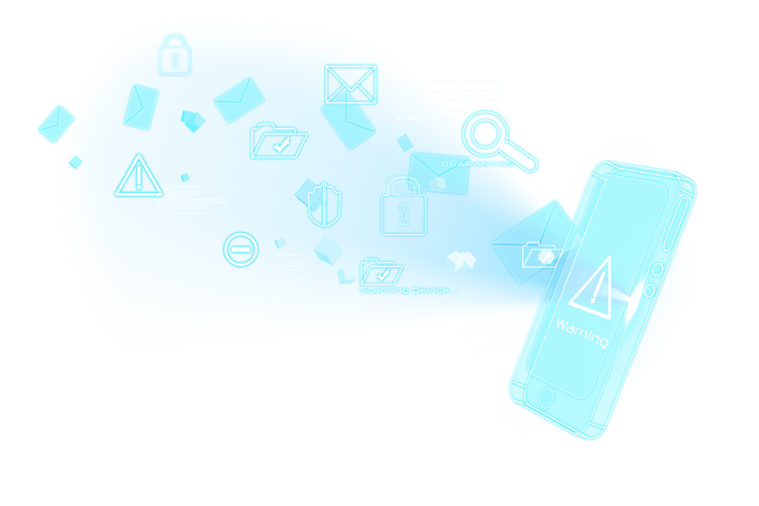 Transparent Digital Email and Security Icons on Blue Background