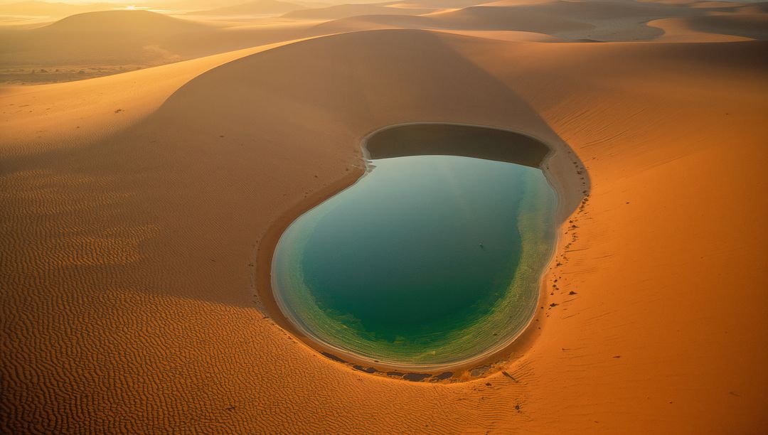 Stunning Turquoise Oasis in Vast Desert Dunes
