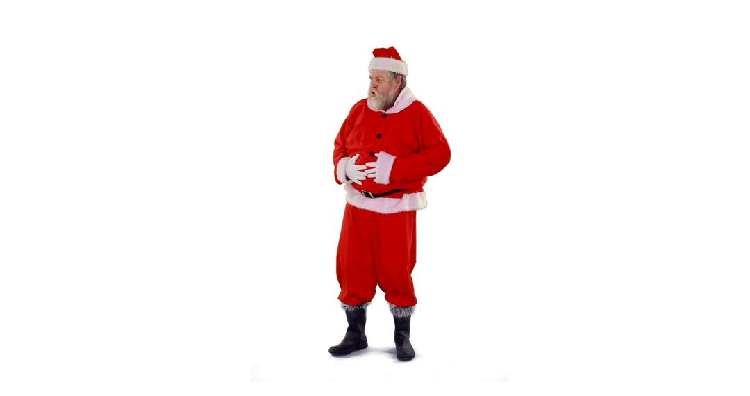 Man in Santa Claus Costume Holding Stomach, Standing Isolated on White Background - Free Images, Stock Photos and Pictures on Pikwizard.com