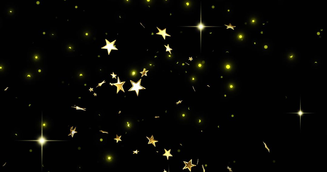 Golden Stars with Glowing Particles on Black Background