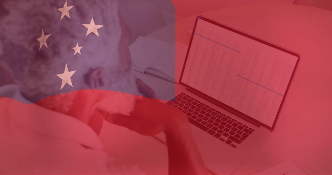 Business Analytics with Flag Overlay Symbolizing Global Connection