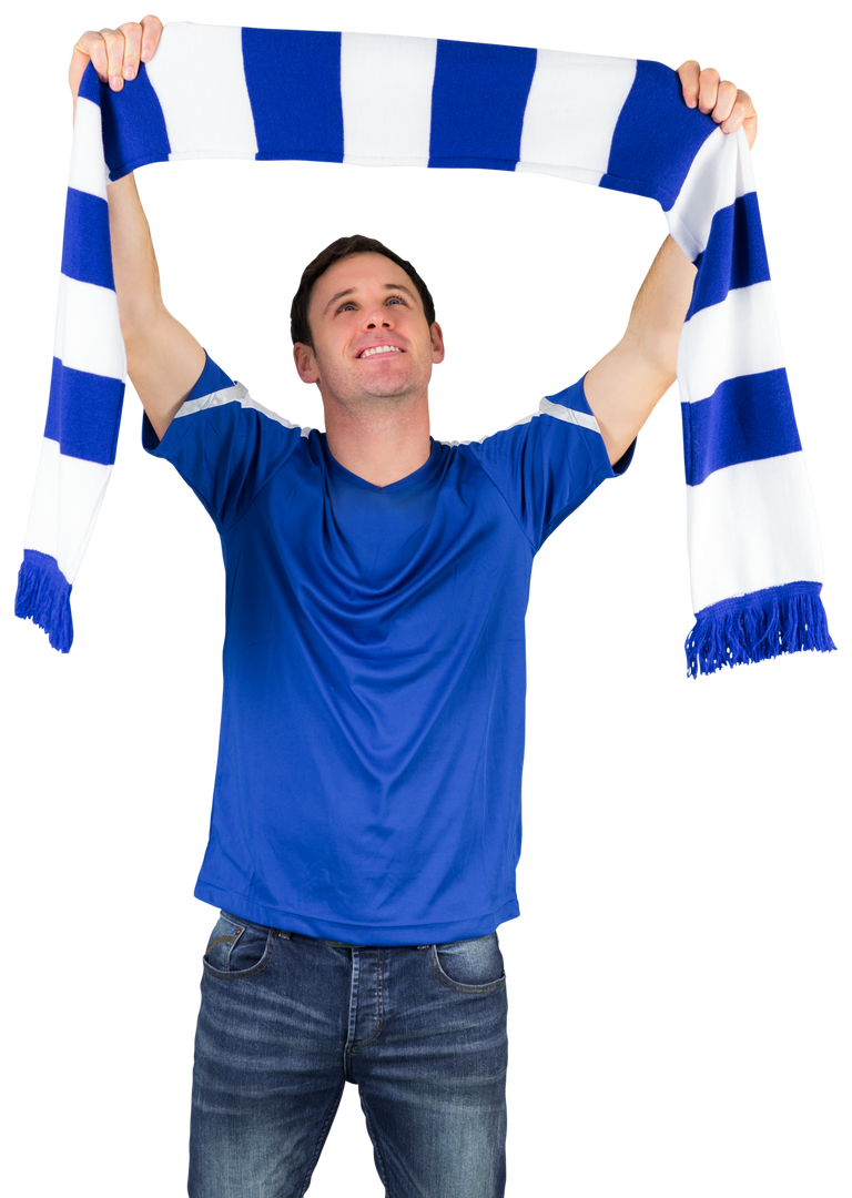 Transparent football fan in blue holding scarf celebrating victory isolated - Download Free Stock Images Pikwizard.com