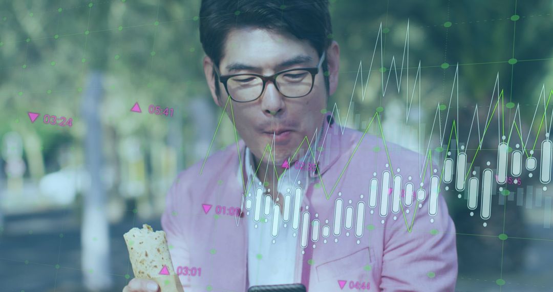 Businesswoman Analyzing Growth Data While Eating