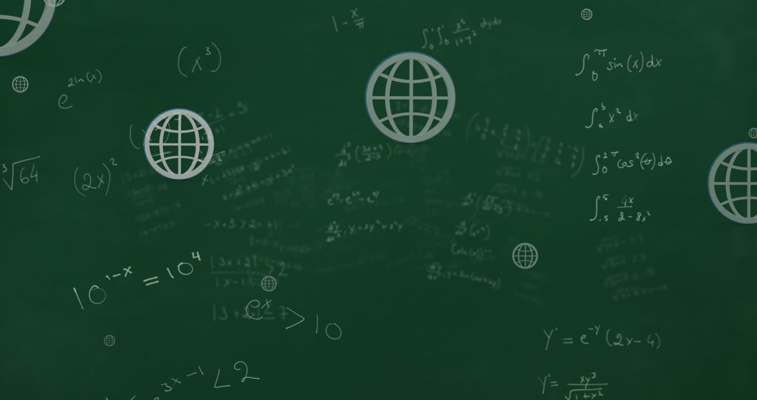 Mathematical Equations and Web Icons on Green Backdrop