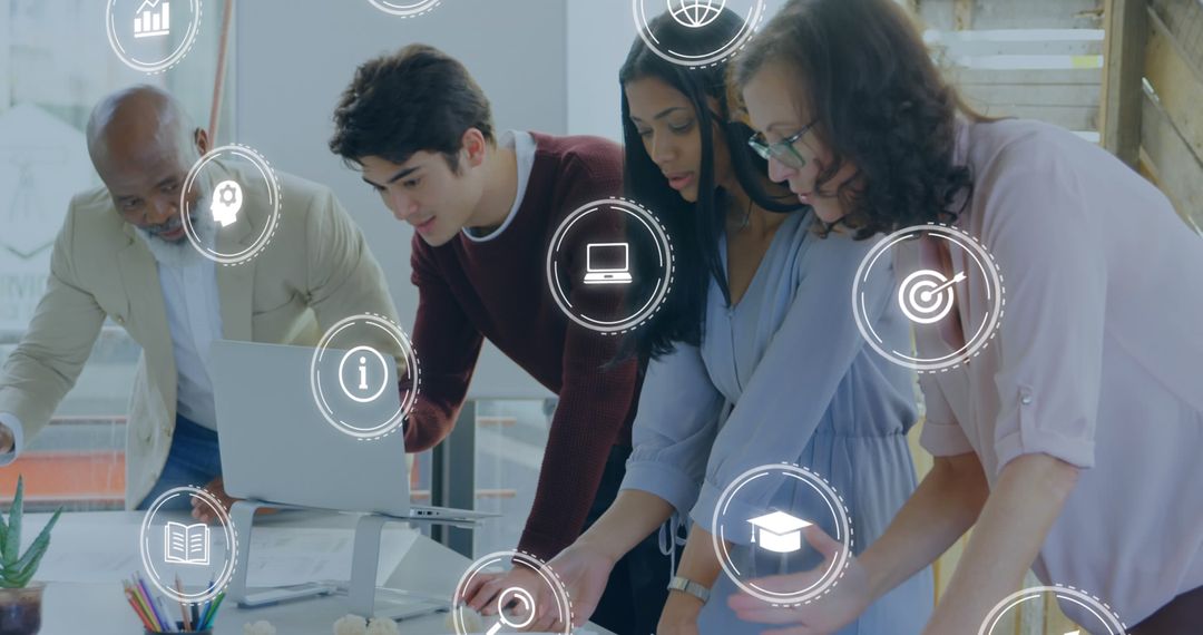 Diverse Team Engaging in Office Interactive Technology Discussion