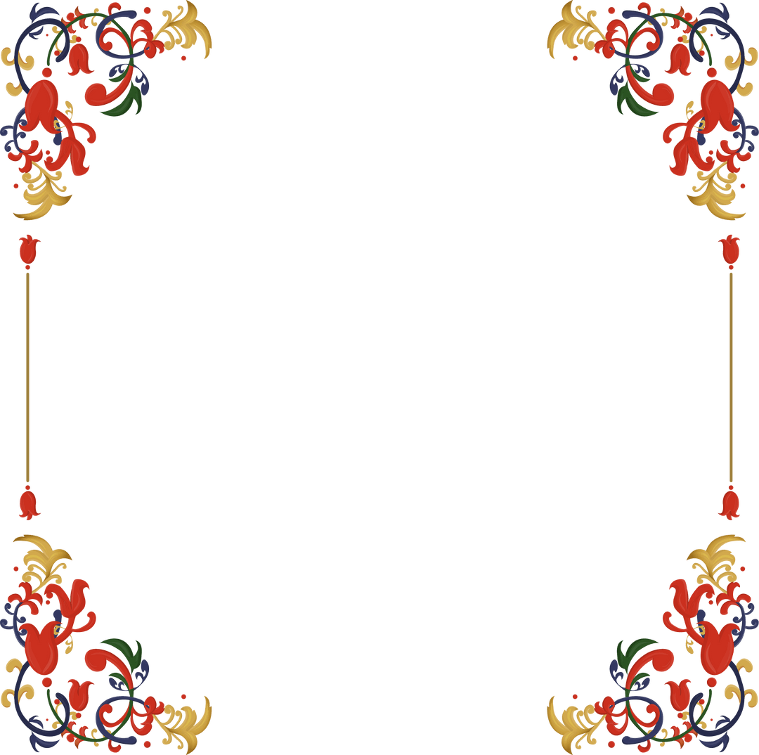 Transparent Floral Vector Border with Colorful Corners and Tulip Accents