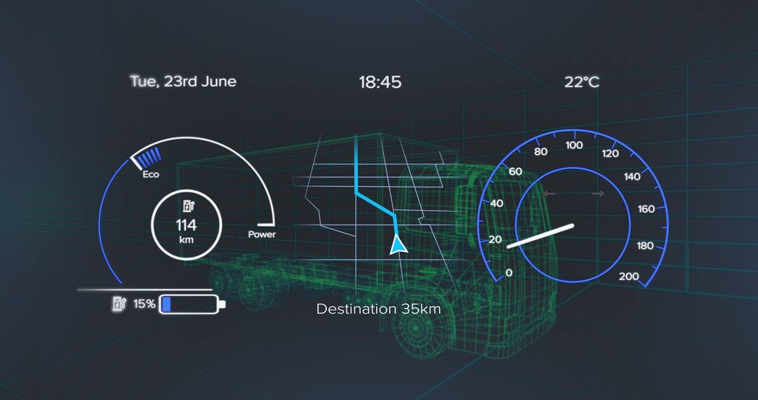 Digital Car Interface Overlaid on Blueprint Truck