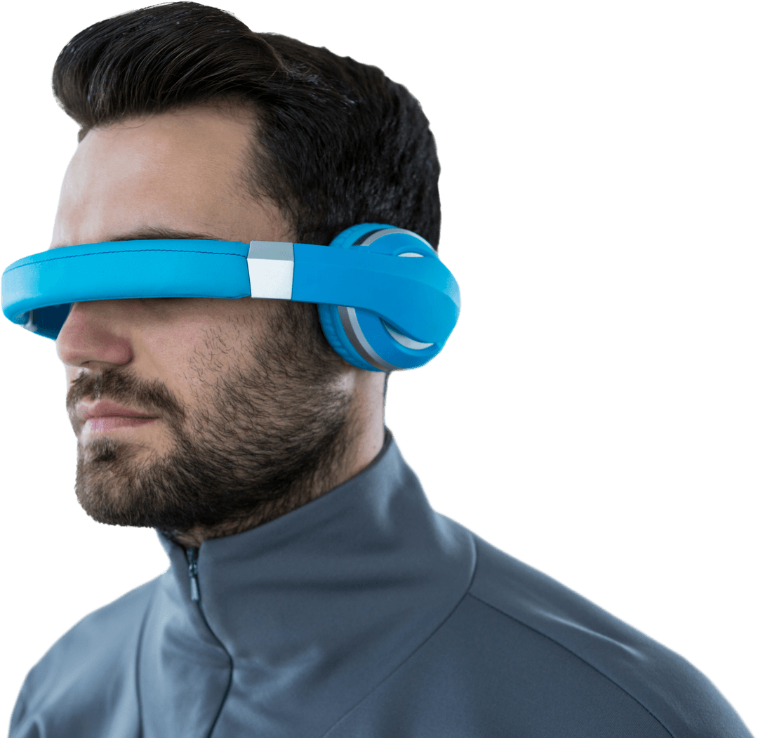 Man Experiencing Virtual Reality in Transparent Background