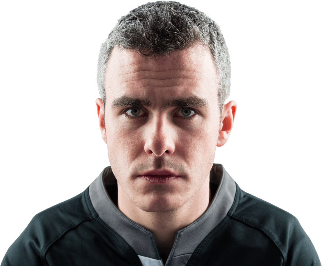 Transparent Portrait of Serious Rugby Player Facing Camera