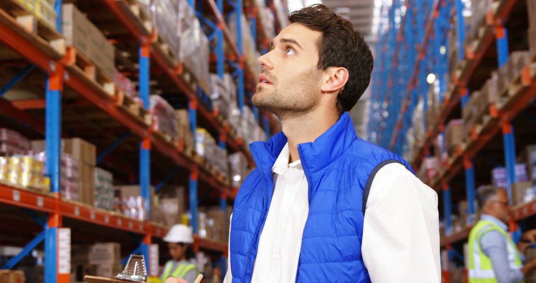 Warehouse Worker Inspecting Inventory in Distribution Center - Free Images, Stock Photos and Pictures on Pikwizard.com