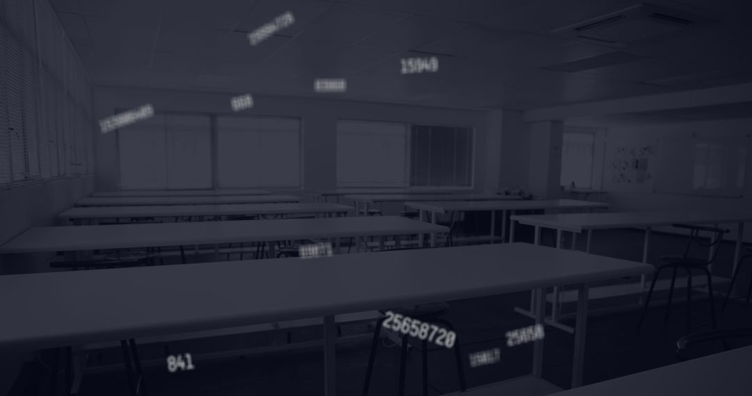 empty classroom with floating digital numbers symbolizing technology - Free Images, Stock Photos and Pictures on Pikwizard.com