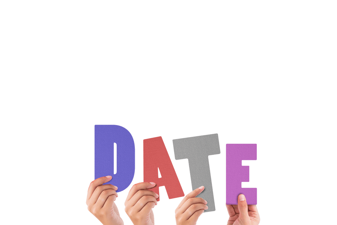 Transparent isolated colorful letters forming word date