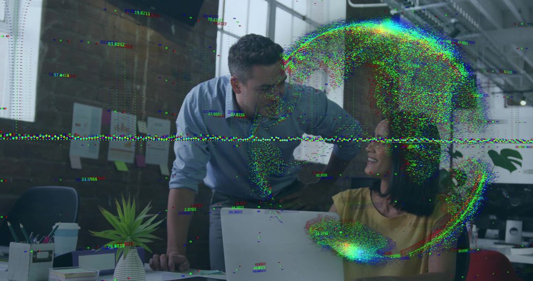 Colleagues Collaborating with Technology Effects in Modern Office