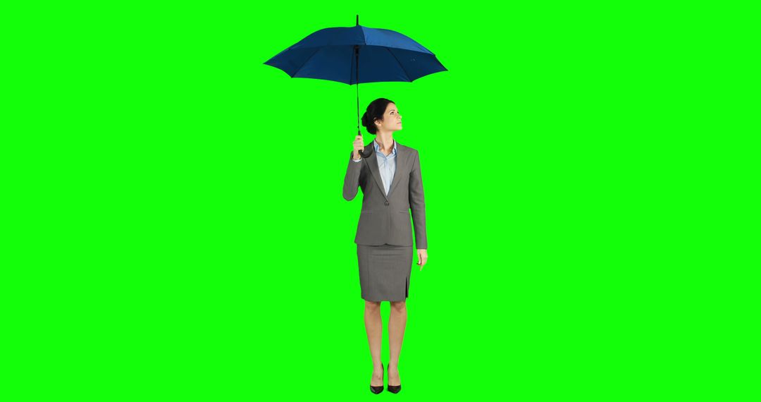 Businesswoman Standing With Umbrella Isolated On Green Screen Background - Free Images, Stock Photos and Pictures on Pikwizard.com