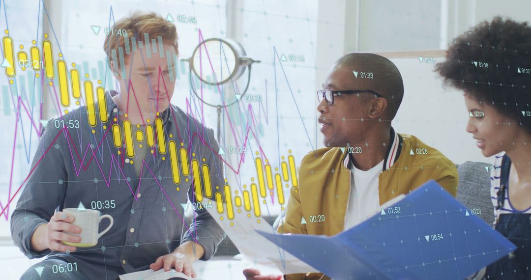 Diverse Team Analyzing Financial Data Projection