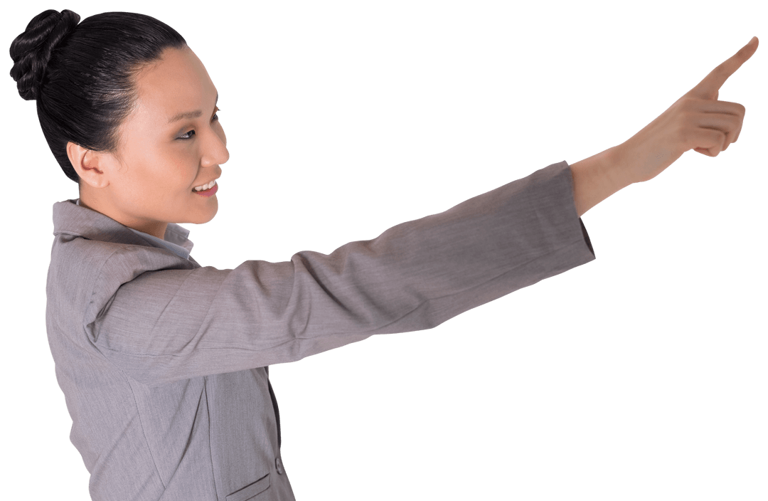 Happy Businesswoman Pointing on Transparent Background