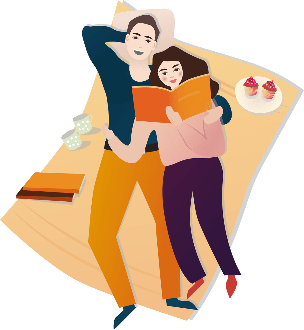 Transparent Illustration of Couple Enjoying Reading Together