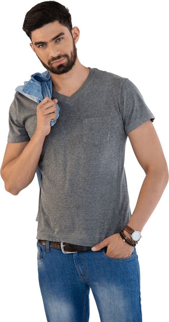 Casual Handsome Man Posing in Transparent Background