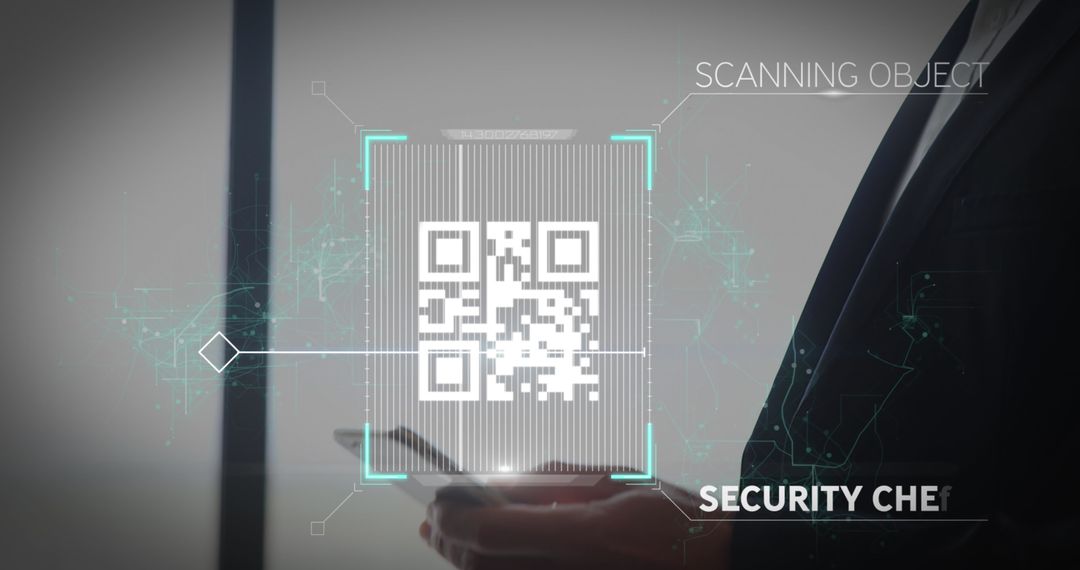 QR Code Scanning with Futuristic Digital Interface on Smartphone