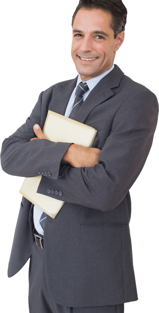 Confident Businessman Posing with Transparent Documents