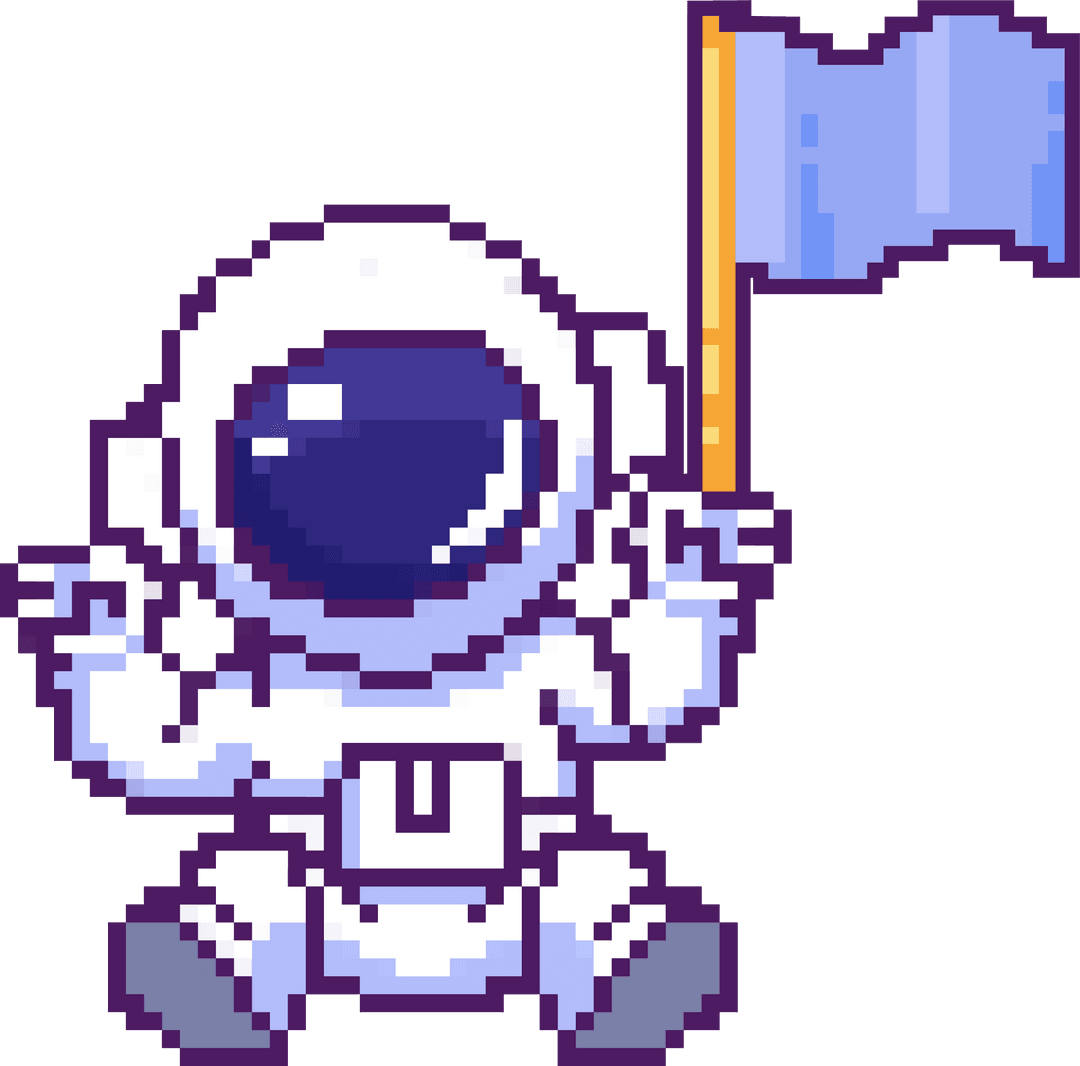 Pixel-Art Astronaut Holding Flag Transparent Background