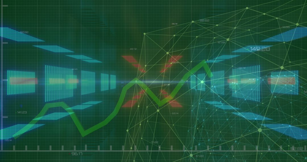 Futuristic Digital Analytics with Trend Line and Grid Overlay