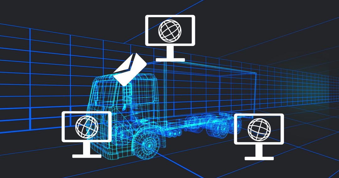 Futuristic 3D Truck Model with Networking Icons