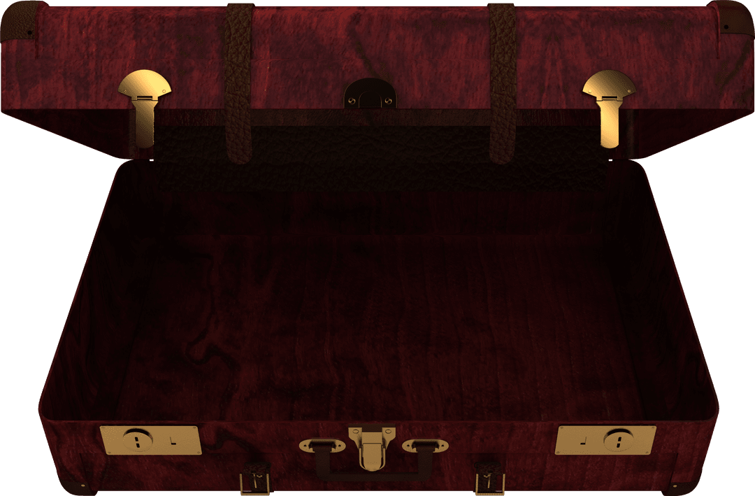 Open Transparent Brown Leather Suitcase for Travel Concept