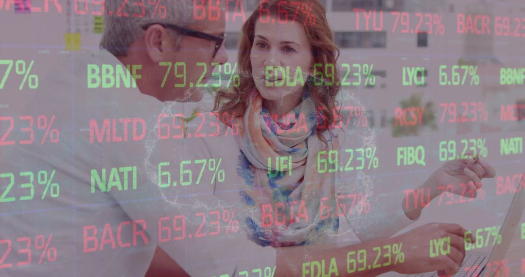 Business Discussion with Transparent Financial Data Overlay