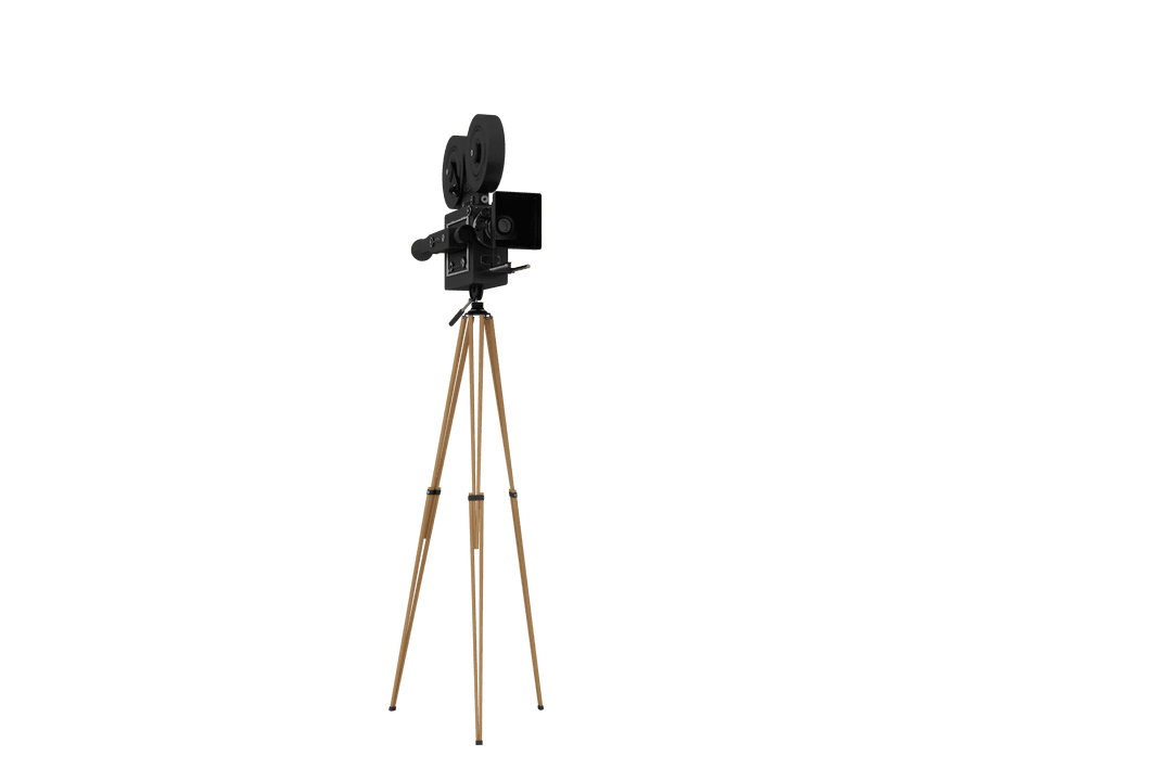 Vintage Transparent Movie Camera on Tripod Isolated Deep Black