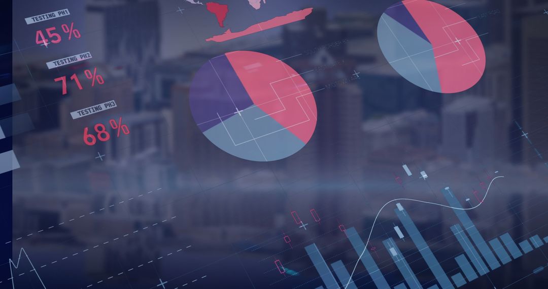 Statistical Data Visualization Over Aerial Cityscape Background