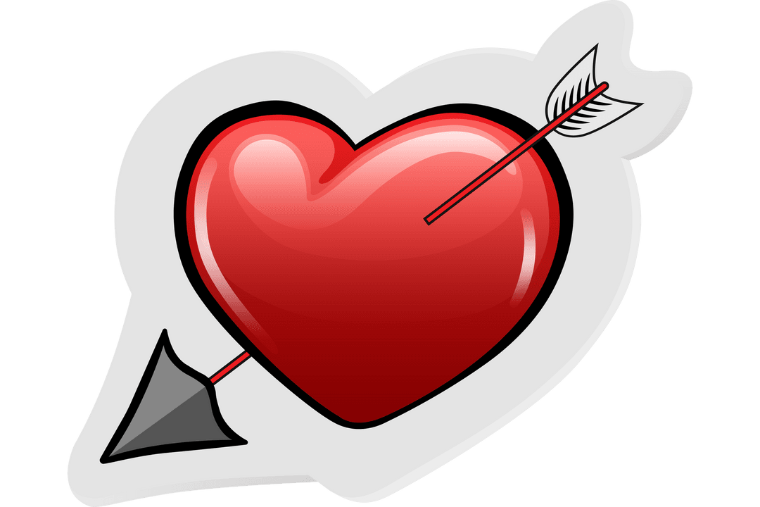 Cupid's Hit Red Heart with Classic Arrow on Transparent Background