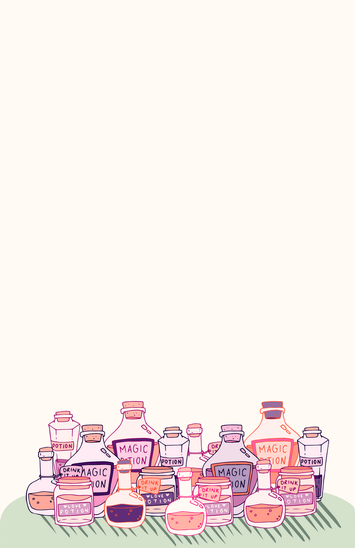 Enchanting Transparent Magic Potion Bottles Illustration