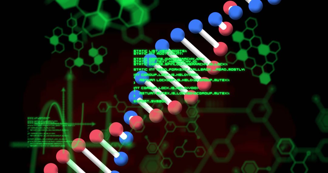 Digital DNA Strand with Medical Data Overlay on Black Background