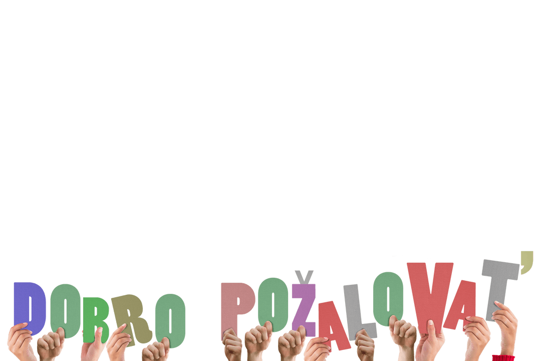 Hands Holding Letters With Dobro Pozhalovat Text on Transparent Background