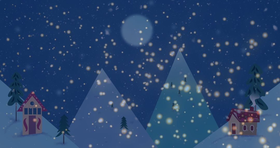 Festive Winter Wonderland with Snowfall and Moonlight Glow
