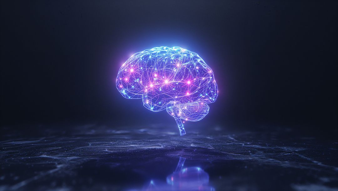 Futuristic Glowing Wireframe Brain with Digital Connections