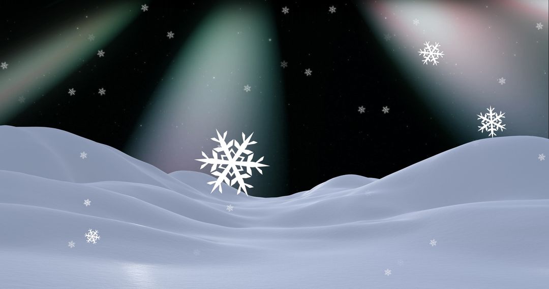Magical Winter Scene with Snowflake and Aurora Borealis