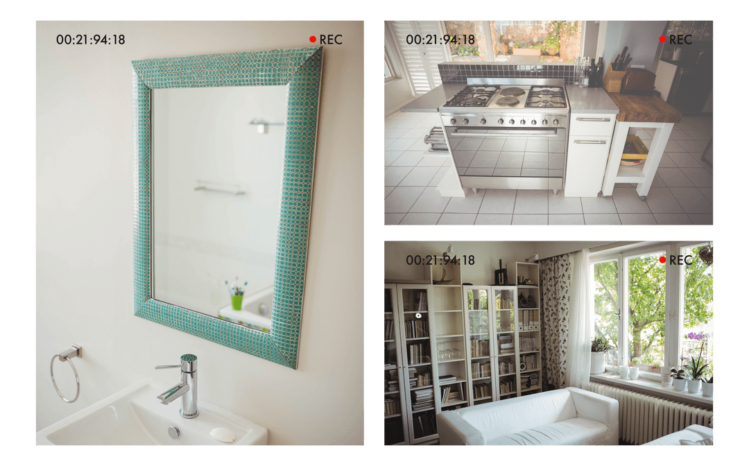 Transparent Surveillance Screens with Empty Rooms in Modern House