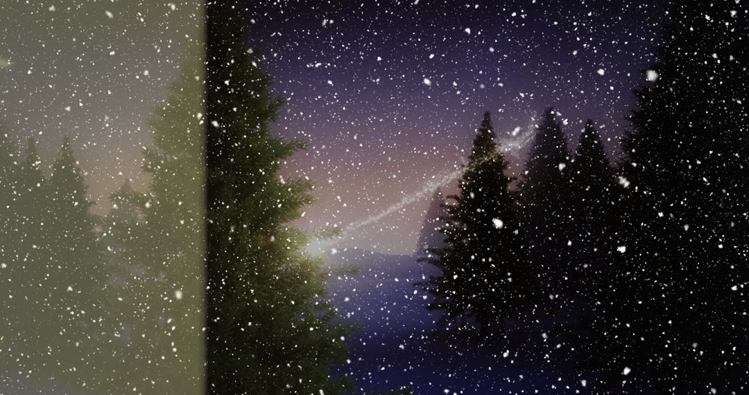 Snow Falling Over Forest in Winter Wonderland