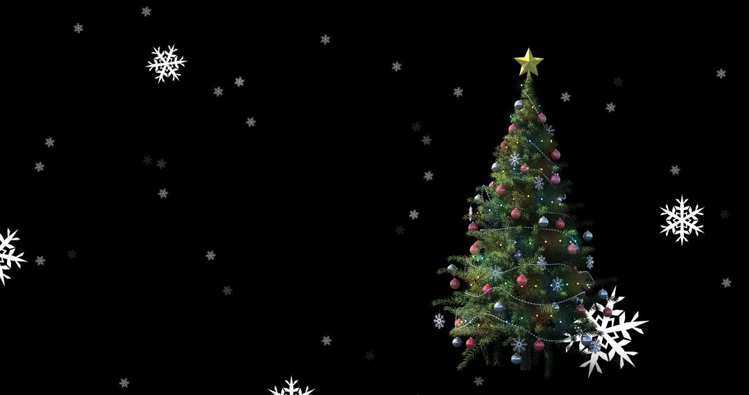 Christmas Tree with Snowfall on Dark Background