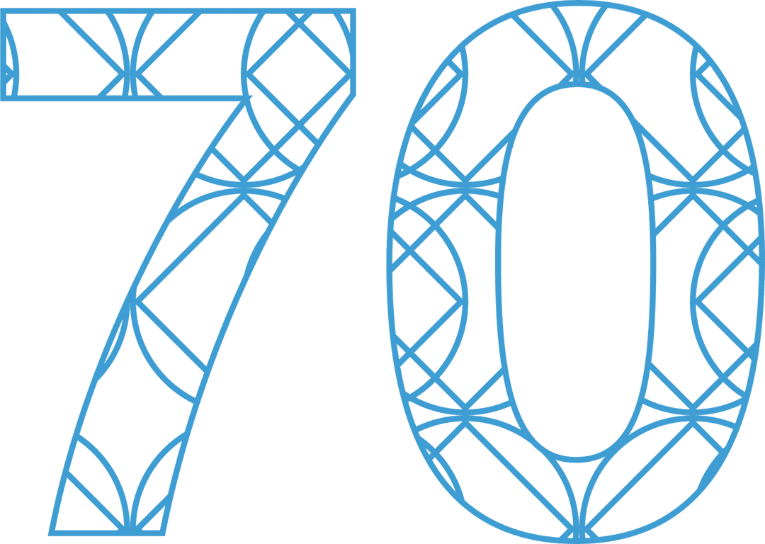 Decorative Blue Number 70 on Transparent Background