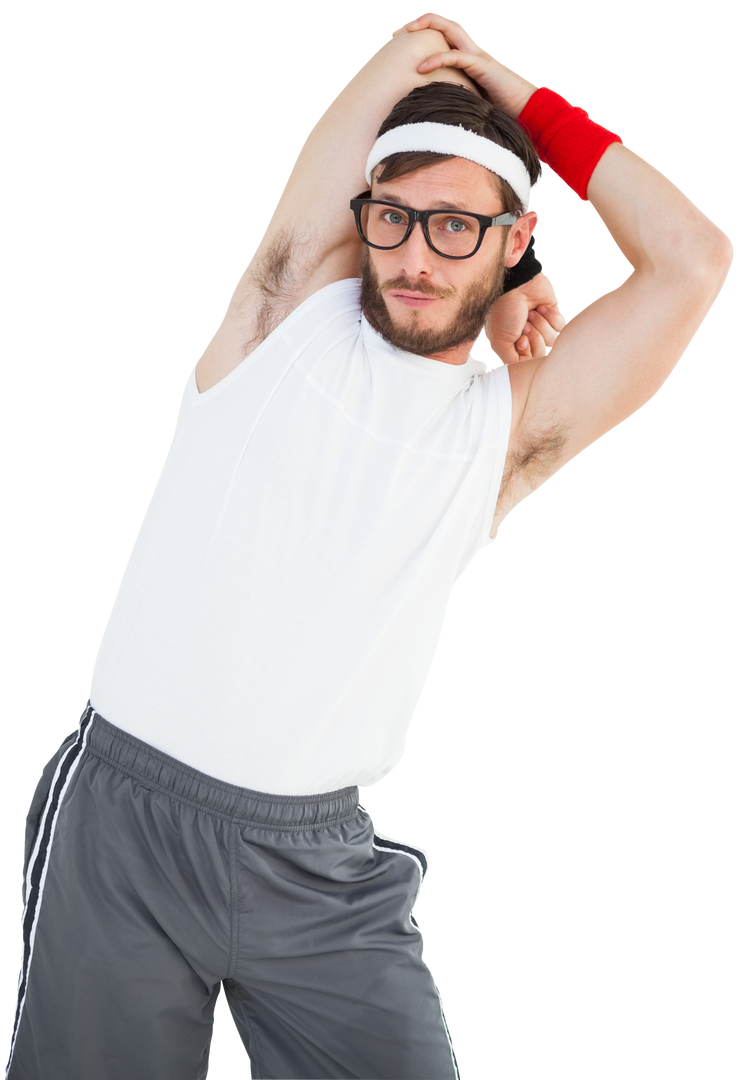 Transparent Background: Geeky Hipster Stretching in Sportswear - Download Free Stock Images Pikwizard.com