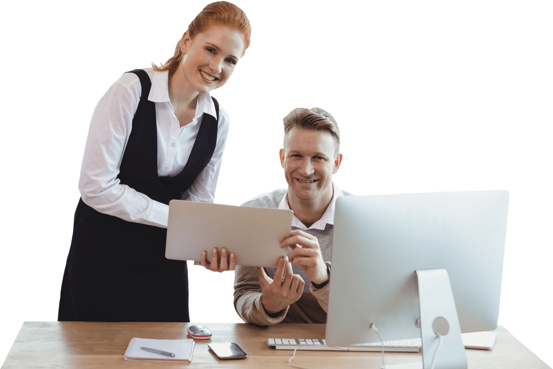 Transparent Office Colleagues Collaborating with Technology