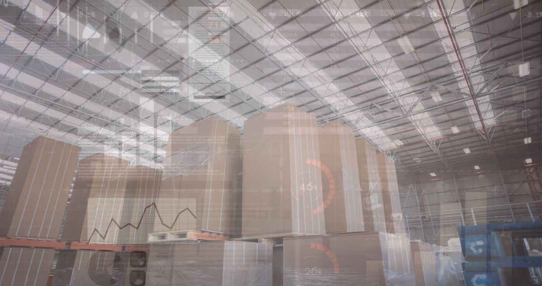 Smart Warehouse Showing Logistics Data Overlay Minimal Boxes