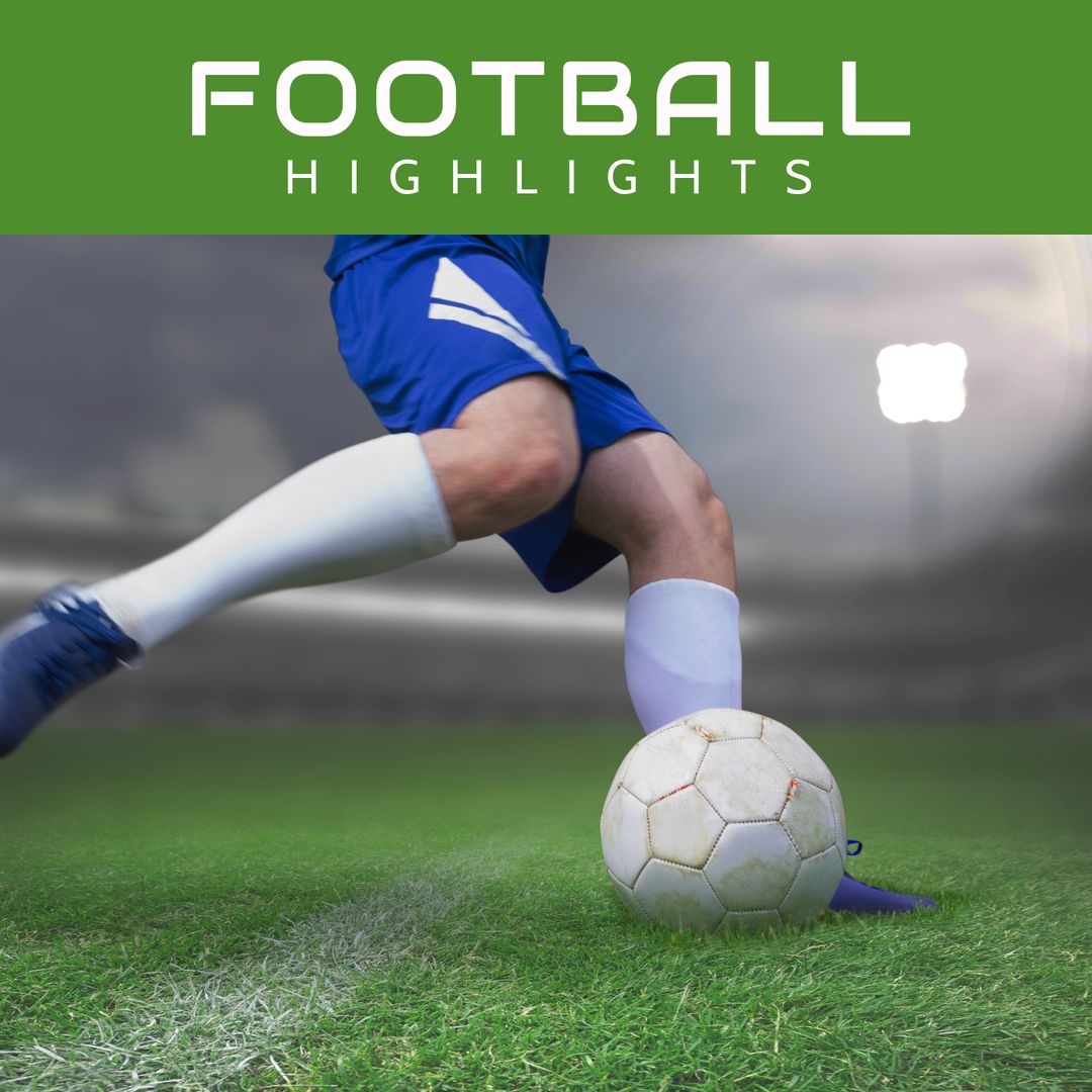 Soccer Player in Blue Kicking Ball on Green Field Under Stadium Lights - Download Free Stock Templates Pikwizard.com