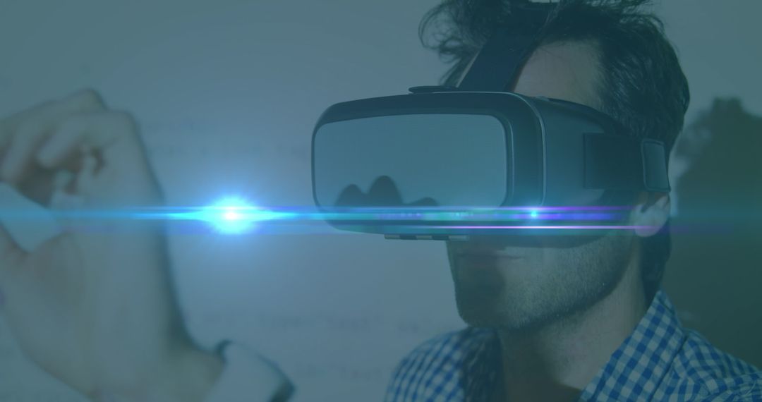 Man Experiencing Virtual Reality Technology with VR Headset