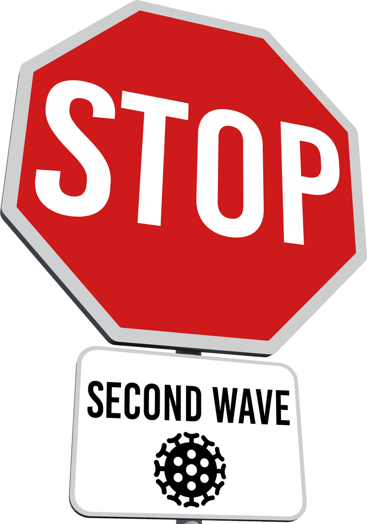 Stop Sign Second Wave Pandemic Vector Art on Transparent Background